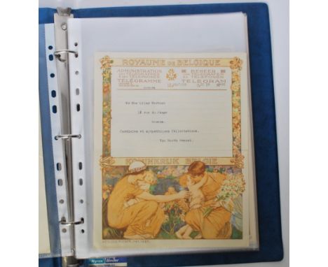 An album of vintage Telegram papers dating from the early 20th Century. Mostly Belgium ( Belgique ) examples with all having 