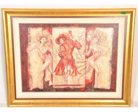 A large 20th century contemporary abstract print with faux oil - goache brush strokes&nbsp; on board of Art Nouveau French Mo