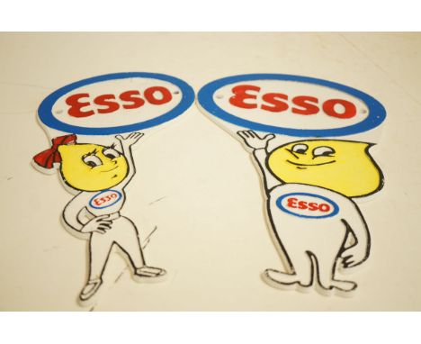 Pair of cast iron Mr & Mrs drip Esso wall plaques 