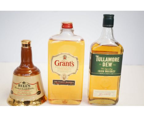 Bells scotch whisky, Grants scotch whisky & Tullamore Irish whiskey - all full 