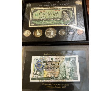 Canadian centennial commemorative coin & note collection & Britians first commemorative bank note 