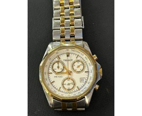 Tissot PR100 two tone swiss made quartz chronograph watch 