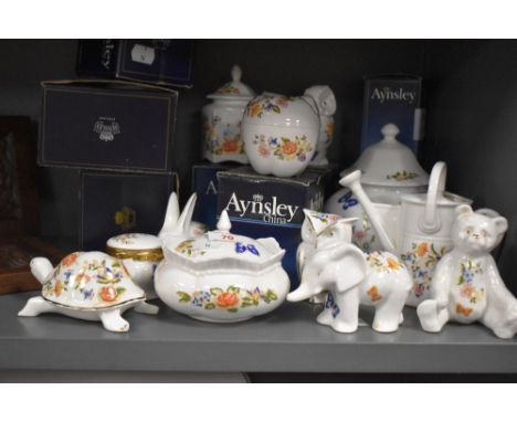 A selection of boxed Aynsley porcelain ornaments and tableware, to include lidded trinket dishes in the Cottage Garden patter