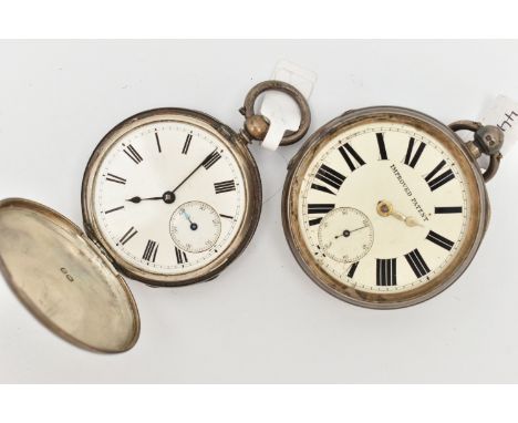 TWO SILVER POCKET WATCHES, to include an AF open face, key wound pocket watch, round white dial signed 'Improved Patent', lar