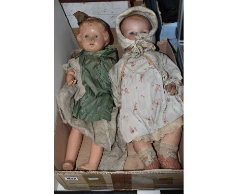 AN ARMAND MARSEILLE BISQUE HEAD DOLL, nape of neck marked 'A 11 M Germany 351/6.K., fixed (or stuck) blue glass eyes, painted