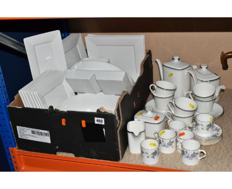 A BOX AND LOOSE CERAMIC DINNER AND TEA WARES comprising six Royal Worcester June Garland coffee cups and saucers, a Royal Dou