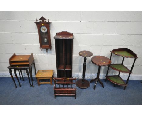 A SELECTION OF OCCASIONAL FURNITURE, to include a cd rack, a three tier what not, a nest of two tables, a magazine rack, two 