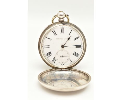 AN EARLY 20TH CENTURY KEY WOUND WHITE METAL POCKET WATCH, the white ceramic dial, with black Roman numerals, blue steel hands