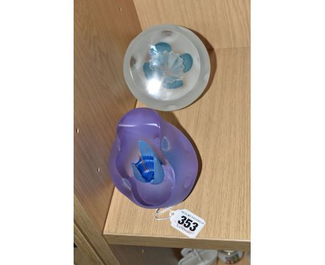 TWO LARGE CAITHNESS GLASS PAPERWEIGHTS, comprising 'Mint Cupcake' and 'Bull's Eye Blue', very faint titles and 'Caithness Sco