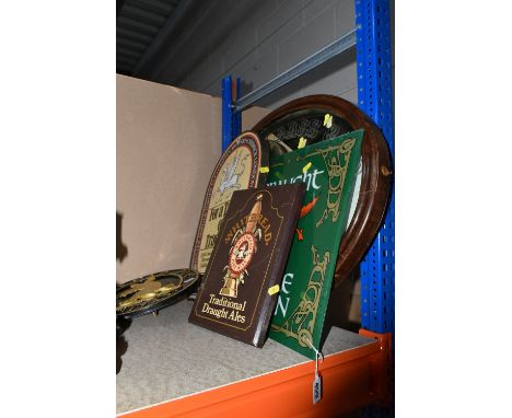 A GROUP OF PUB SIGNS, to include a framed Bass mirror, (considerable damage to the frame but the mirror itself is in ok condi