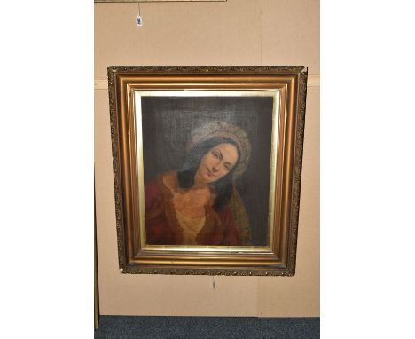 A LATE 19TH CENTURY CONTINENTAL SCHOOL PORTRAIT, depicting a head and shoulders study of a female figure, she wears head cove