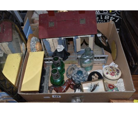 ONE BOX AND LOOSE MISCELLANEOUS ITEMS to include two framed butterfly specimens comprising one mounted collection of four but