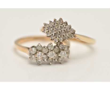 A 9CT GOLD DIAMOND DRESS RING AND A 9CT GOLD CUBIC ZIRCONIA RING, the first set with single cut diamonds, estimated total dia