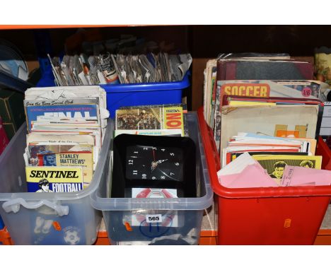FOUR BOXES OF FOOTBALL PROGRAMMES AND EPHEMERA, to include a collection of Stafford Rangers F.C football programmes, scrap bo