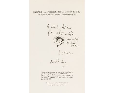 Searle (Ronald).- Christopher (Fry) An Experience of Critics, edited by Kaye Webb, first edition, signed presentation inscrip