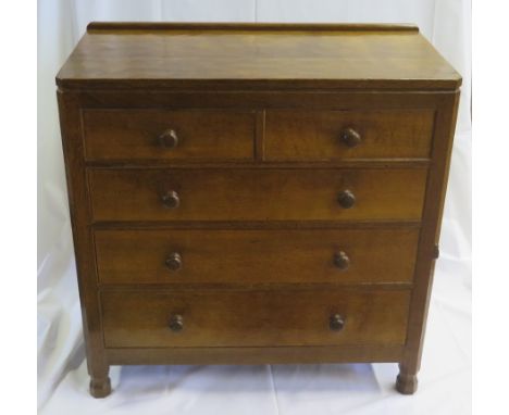 A Robert Thompson _ The Mouseman Of Kilburn Adzed Oak Chest of Drawers carved with a long tailed mouse to the right canted co