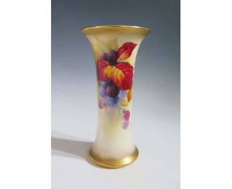 A Royal Worcester Kitty Blake Blackberry Decorated Trumpet Vase, 18.5 cm