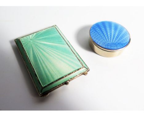 A George VI Silver and Guilloché Enamel Patch Pot, Birmingham 1937, Adie Bros. and Vesta Case, Birmingham 1937, Henry Cliffor