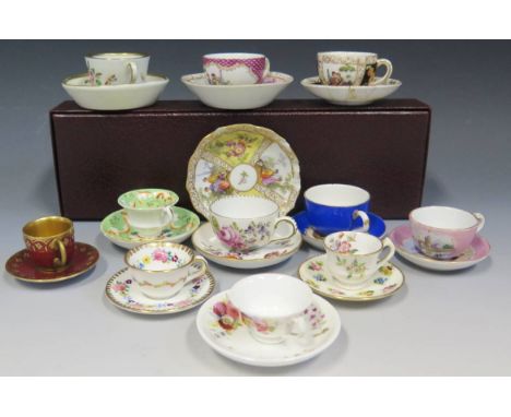 A Collection of Miniature Tea Cups and Saucers including Augustus Rex, Coalport, Minton, etc