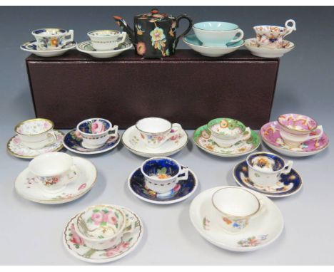 A Collection of Miniature Tea Cups and Saucers including Davenport, Minton