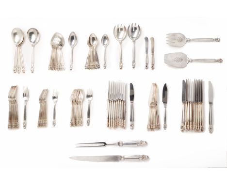 A Georg Jensen Acorn pattern flatware service for ten in sterling silver, Copenhagen, designed by Johan Rohde in 1915 Compris