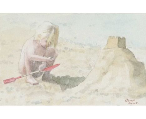 John Hunt (British 20th Century), Norfolk beach scenes, a set of 3, including a boy next to a sandcastle and figures sunbathi