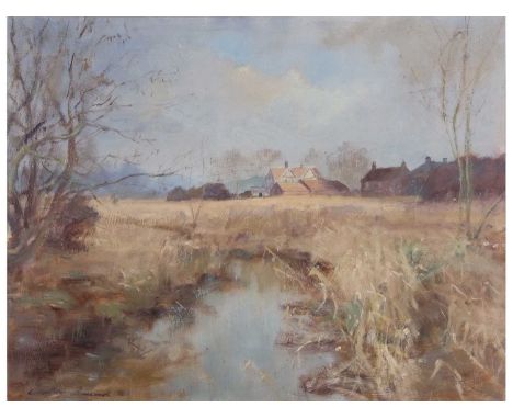 Geoffrey Burrows (British Contemporary), A Gleam of Light – Crostwick Common , Oil on board, signed, 1976. 14x17.5ins