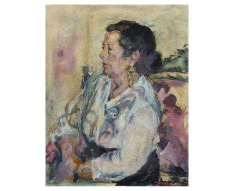 Follower of Thomas Coates RBA (British, b. 1941), Portrait of a Lady, Oil on canvas, indistinctly signed. 20x16ins