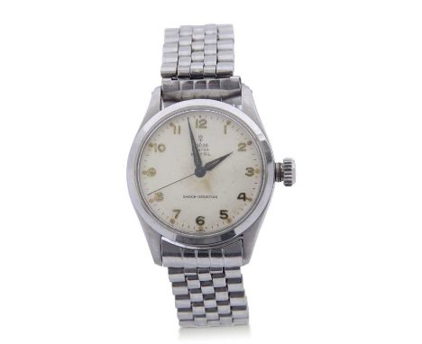 Gents third quarter of 20th century stainless steel cased Tudor Oyster Royale wrist watch, having black hands to a cream dial