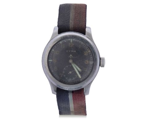 CYMA WWW military 'Dirty Dozen' stainless steel cased wrist watch, having luminous hands to a black dial with Roman numerals 