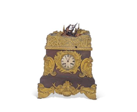 A monumental mid-19th century French rocking ship automaton clock, the silvreed 9cm dial with Roman numerals to a brass movem