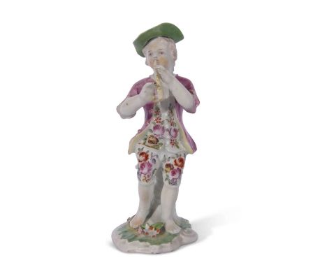 Derby model of a boy piper circa 1765, 13cm high
