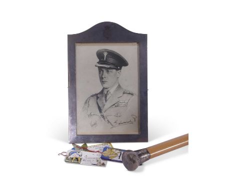 Royal ephemera related to Edward VIII, comprising a signed portrait print by Van Dyke, in a silver mounted easel back frame, 