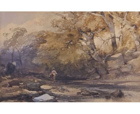 John Middleton (British, 1827-1856), Angler casting by a rocky stream. *One of Mr Middleton's first sketches (inscribed verso