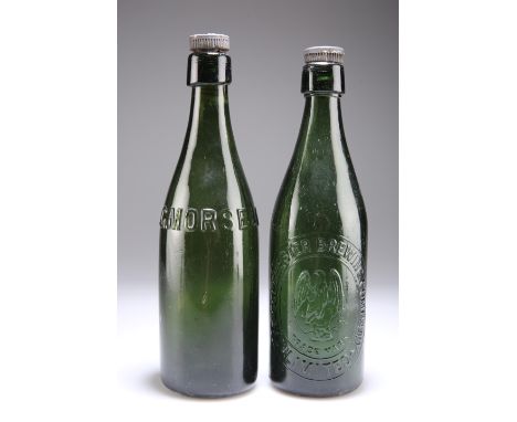 TWO GREEN GLASS BOTTLES, the first The Colchester Brewing Company Limited, the second E &amp; G Morse, Lowestoft, each with s