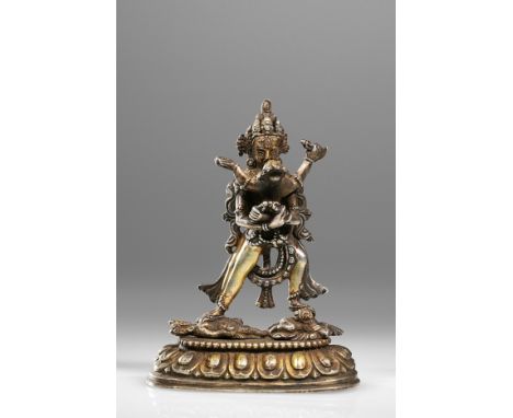 Bronze with SilverTibet , 18th centuryDimensions: Height 10,5 cm Wide 7,5 cm Depth 4,5 cmWeight: 322 gramsSamvara is one of t