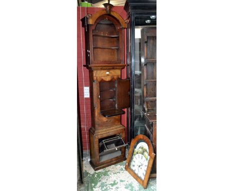 A 19th Century mahogany and oak longcase clock, lunar phase to dial, movement replaced with electric movement, the top and tr