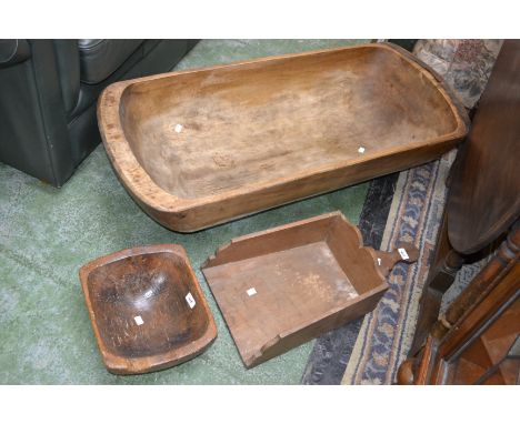 A 19th century sycamore dough trough; a dug-out trough; etc (3)