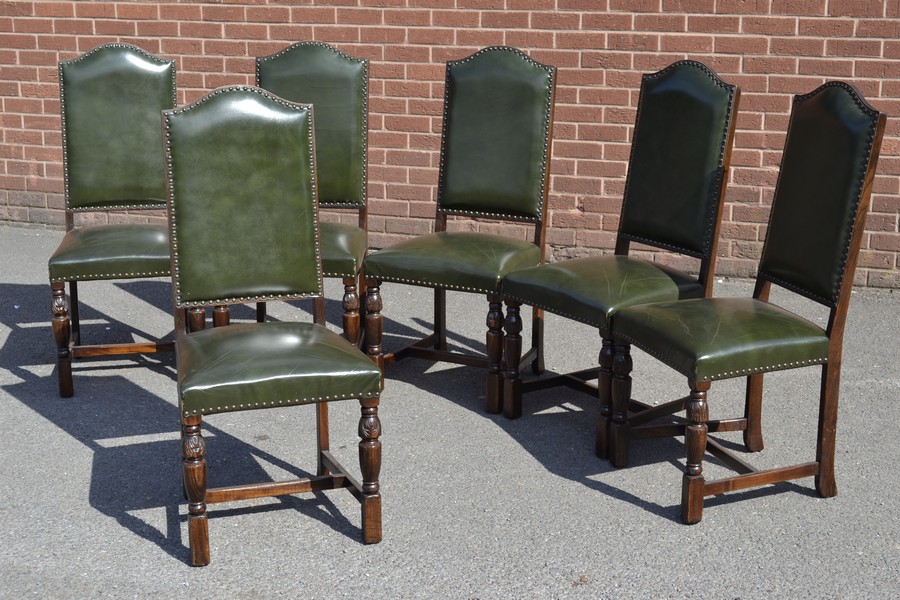 A set of six Jaycee style boardroom chairs, green leather upholstery