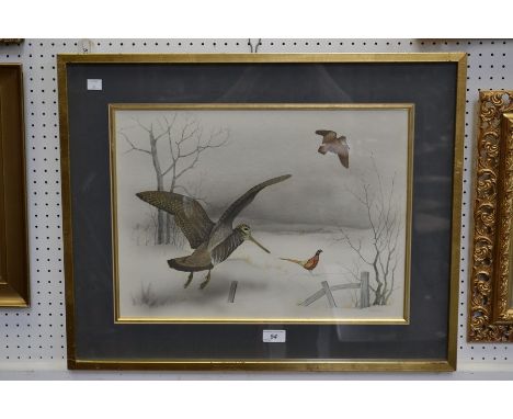 B M ConwayWinter Scene, Snipe, Pheasant and Woodcocksigned, watercolour