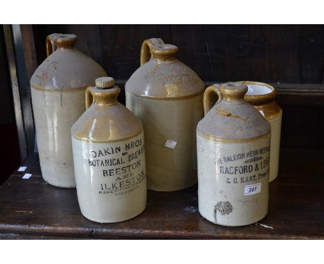 A stoneware two tone flagon, R. Orme & Co. Ltd., Bakewell;  another The Raleigh Herb Beer Brewery, Radford & Lenton;  other s