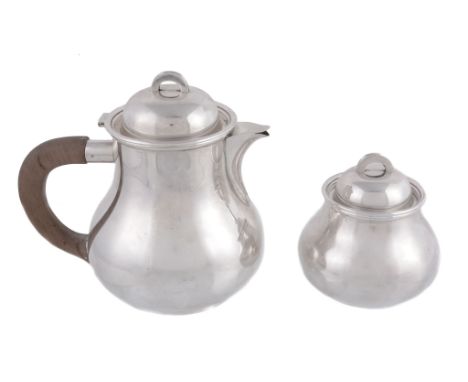  An Italian silver coloured baluster coffee jug and sugar basin and cover by Gabrielle De Vecchi, Milan, 1944-68 .800 standar