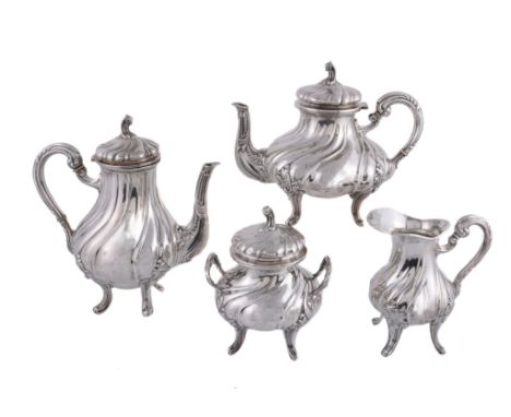  An Italian silver coloured four piece tea and coffee service by A. Cesa S. C., Alessandria, 1934-44, .800 standard, the tea 