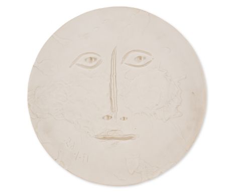 δ Pablo Picasso (1881-1973)Visage (Ramié 525)White earthenwear ceramic plate, 1965, numbered from the edition of 100 in black