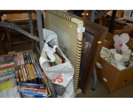 A bag of various pictures and prints; together with a fire screen