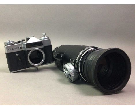 ZENIT-ES SLR CAMERA WITH TAIR-3-PHS 4.5/300 LENS with accessories, in case