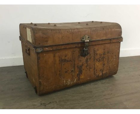 TWO VINTAGE METAL TRUNKS each with brass flapslargest 69cm wide 