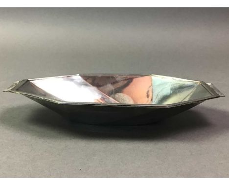 GEORGE V SILVER DISH ALONG WITH OTHER SILVER WARE including a silver miniature jug, vesta, sugar caster, set of six coffee sp