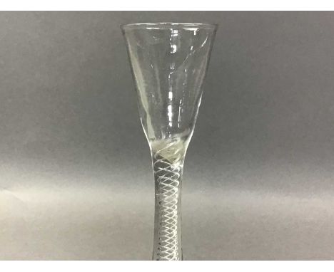 VICTORIAN LIQUEUR GLASS AND OTHER GLASS WARE the liqueur glass with sprial stem, along with two clear glass decanters, other 