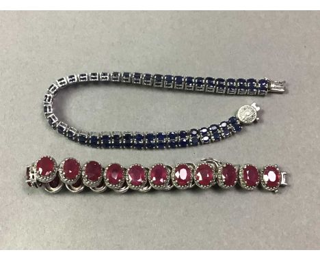 FOUR SILVER GEMSTONE BRACELETS including one bangle example